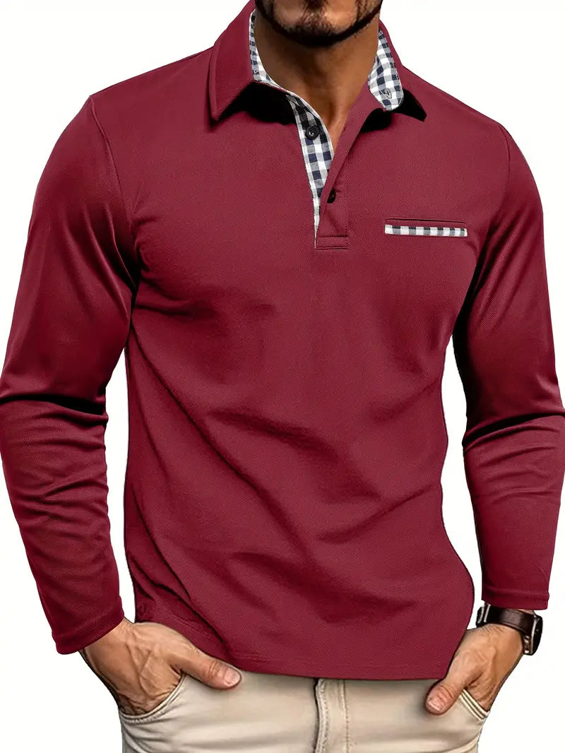 Men's Long Sleeve Polo Shirt for Business Casual Wear | Check Pattern Design