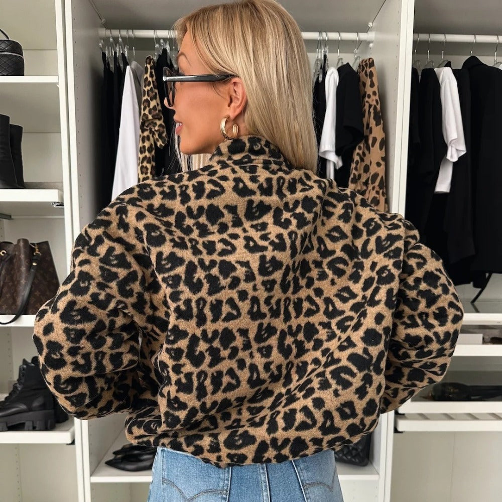 Brown Leopard Print Button Up Jacket for Women - Silvana