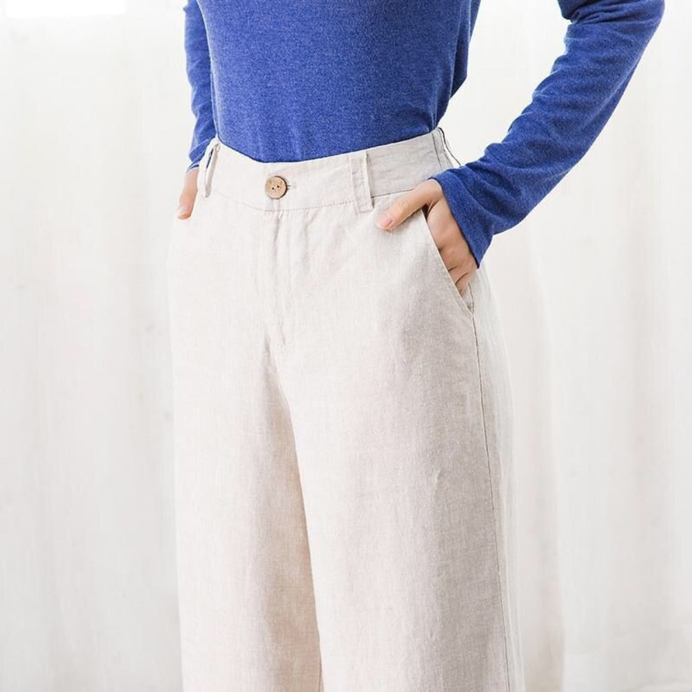 White High Waisted Wide Leg Pants for Women - Fernanda
