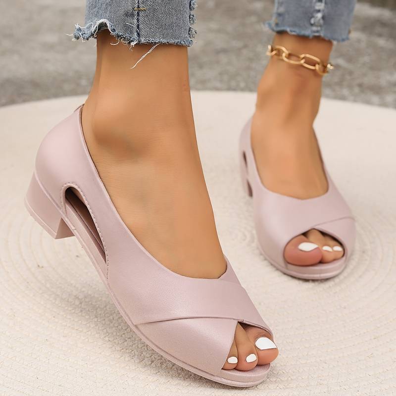 Women's Peep Toe Low Block Heel Sandals | Slip-On