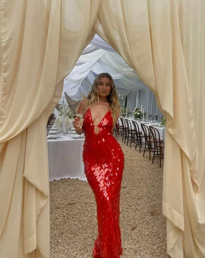 Sequin Maxi Dress with V-Neck for Women - Benedetta