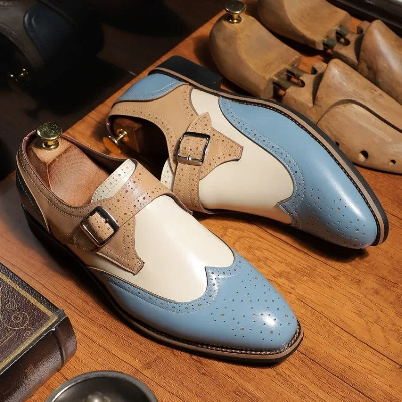 Men’s Tri-Tone Brogue Monk Strap Dress Shoes | Wingtip