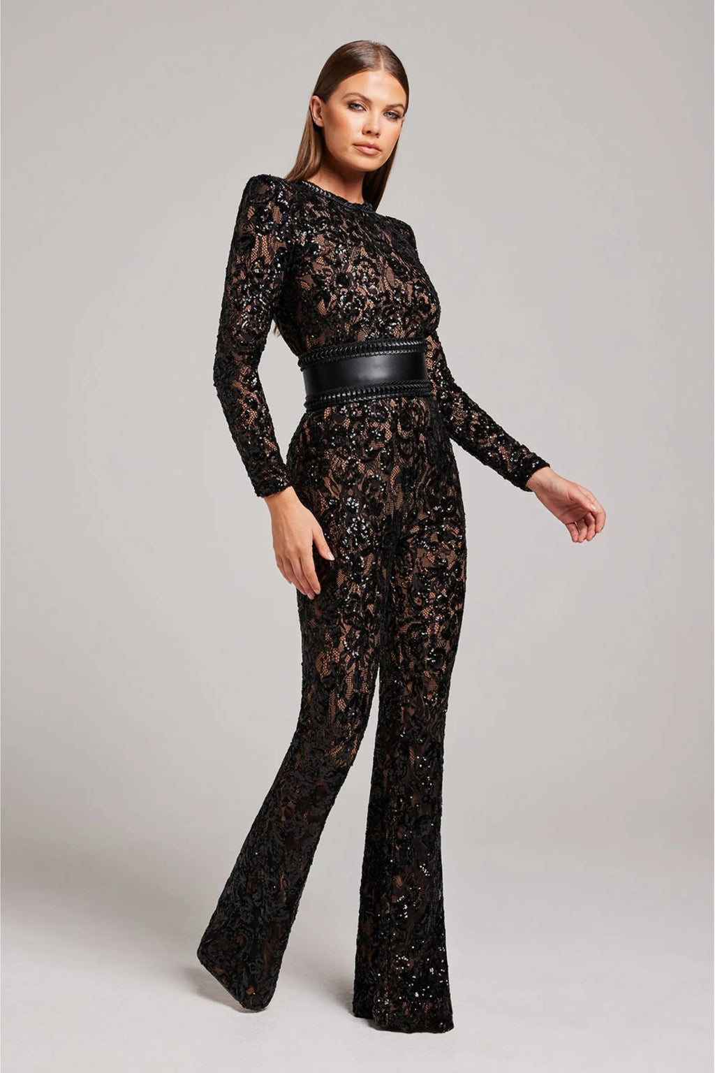 Floral Long Sleeve Jumpsuit with Flared Legs for Women