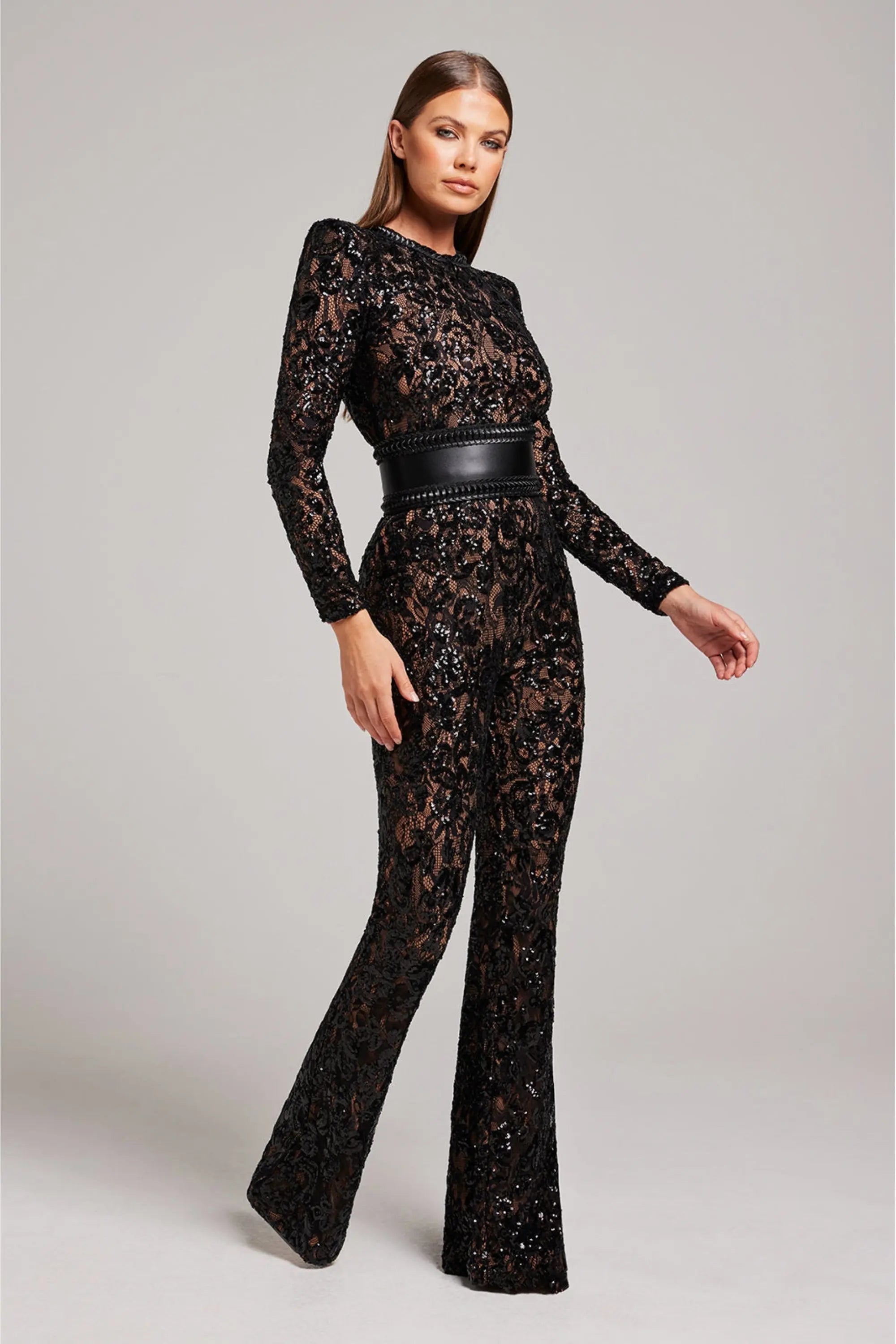 Floral Long Sleeve Jumpsuit with Flared Legs for Women