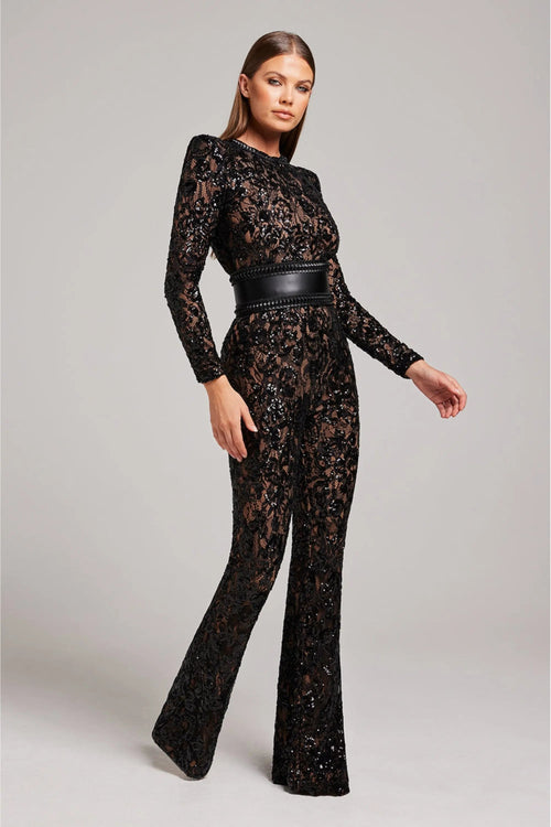 Floral Long Sleeve Jumpsuit with Flared Legs for Women