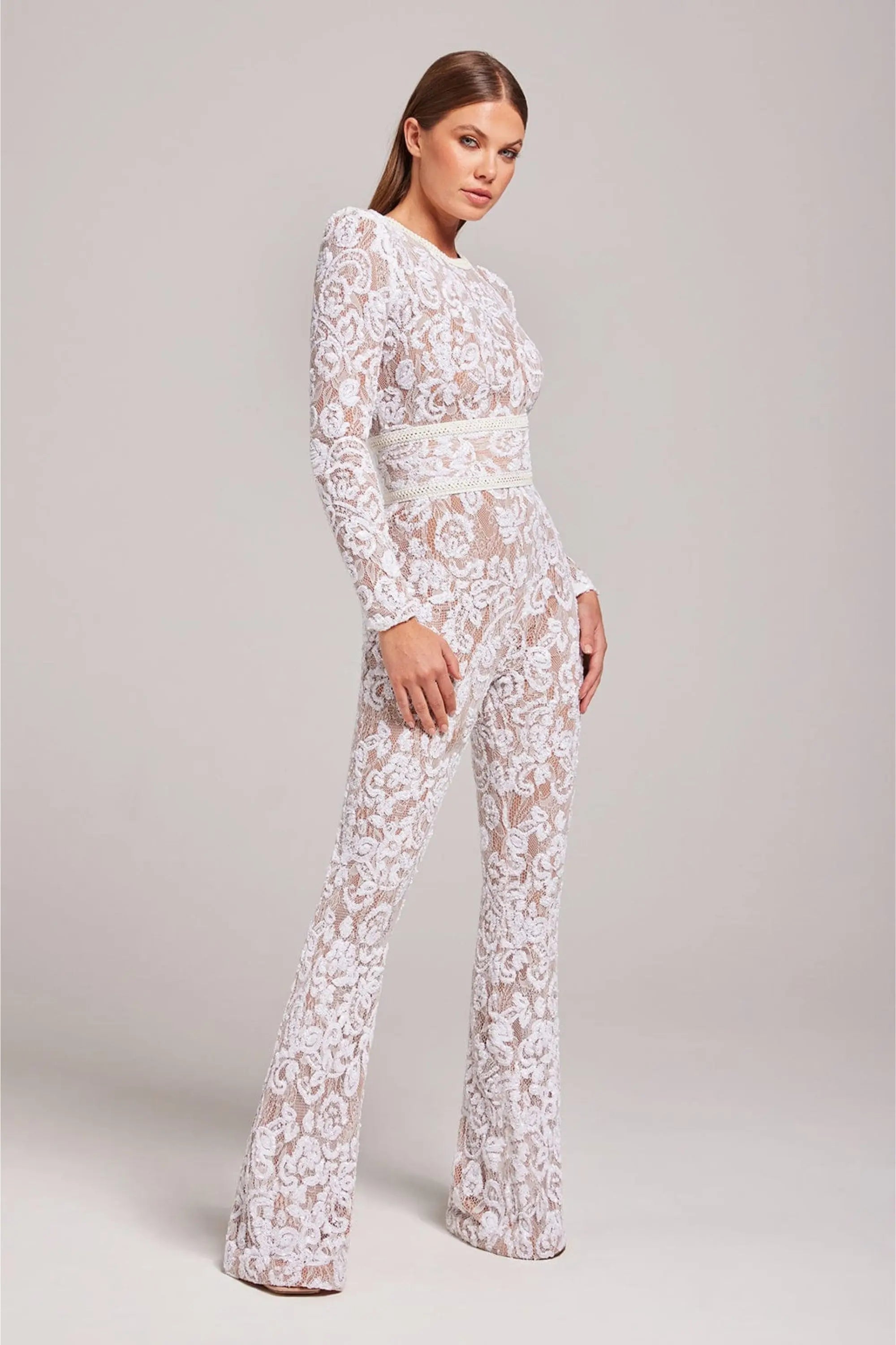 Floral Long Sleeve Jumpsuit with Flared Legs for Women
