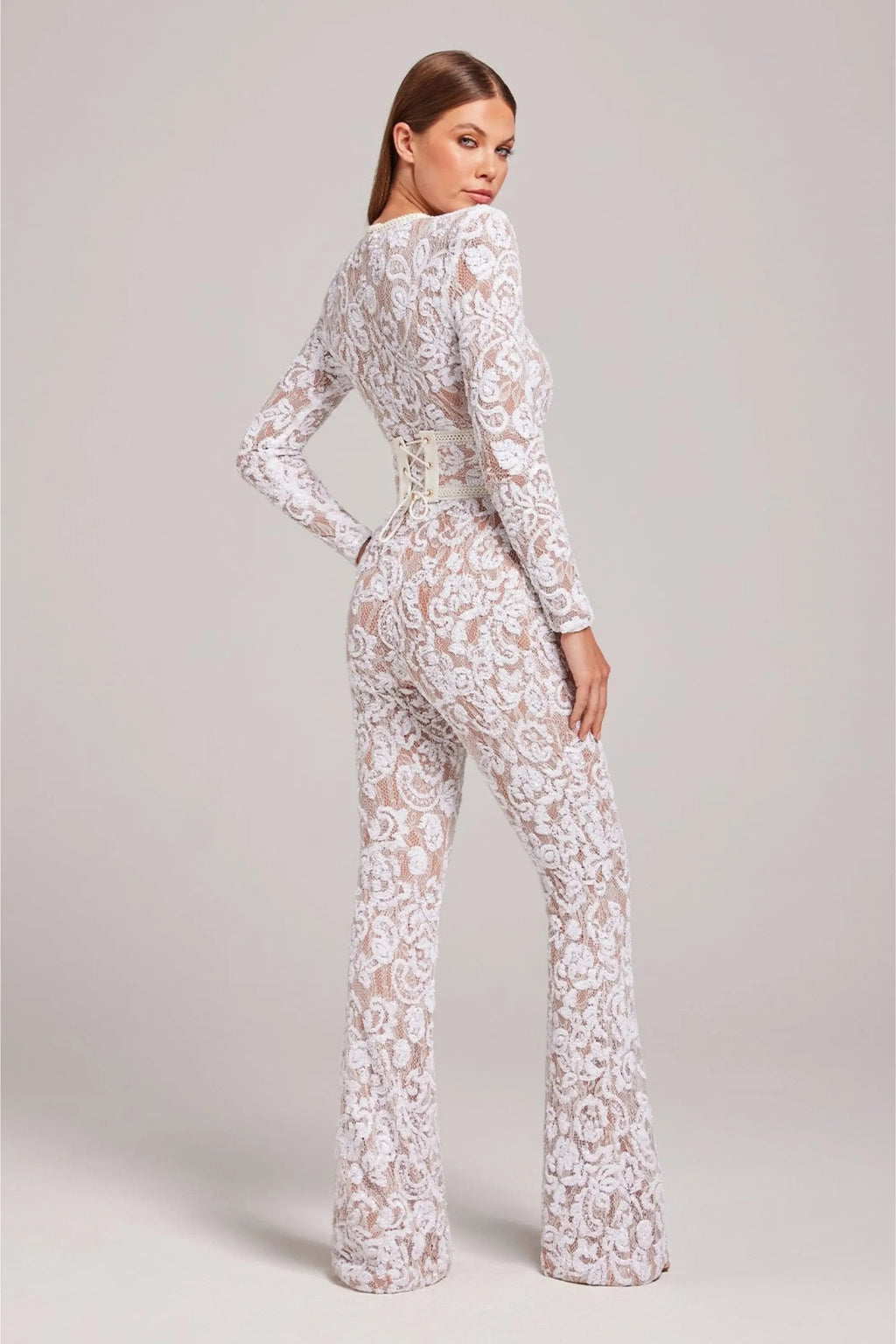 Floral Long Sleeve Jumpsuit with Flared Legs for Women