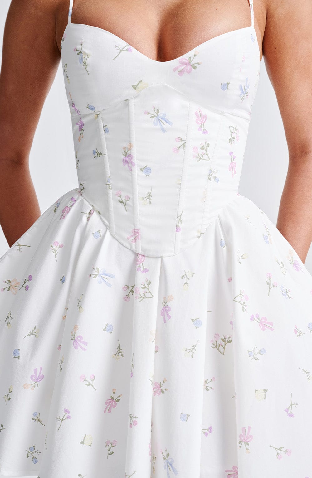 Amy Mini Dress-White Multi Floral Print