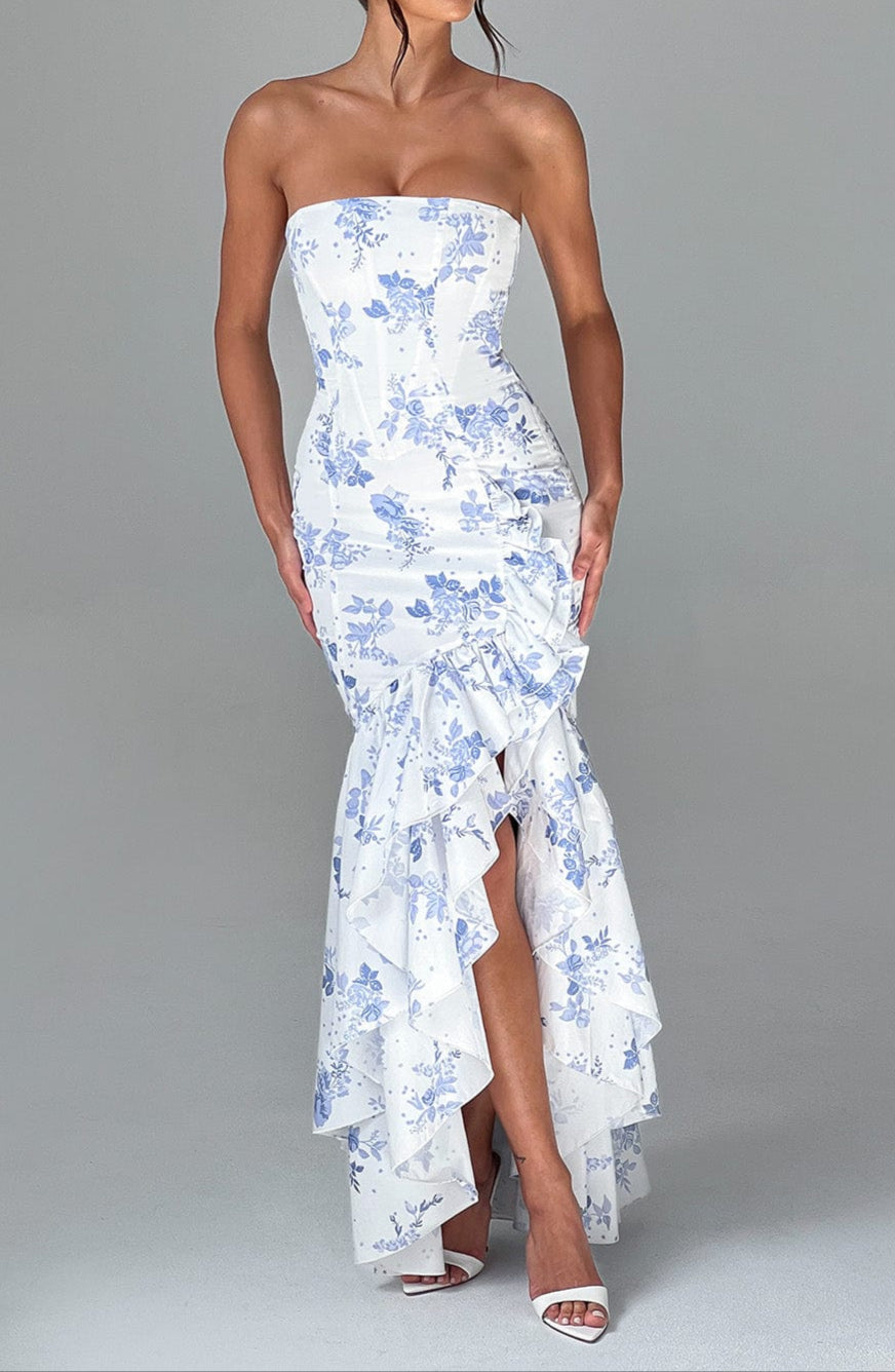 Maxi Dress - Blue Floral Print