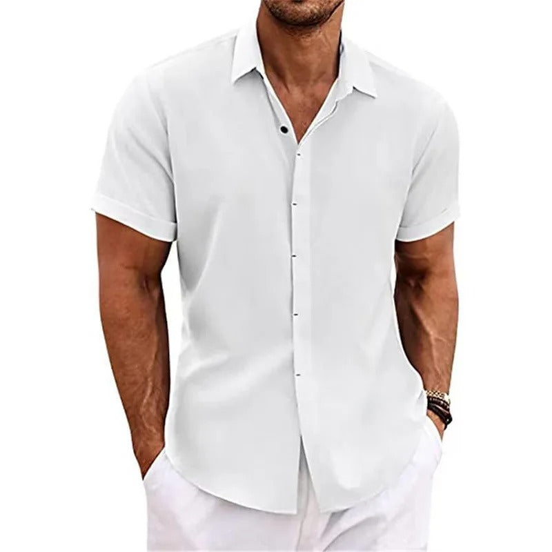 Men's Short Sleeve Beach Polo Shirt with Button Closure