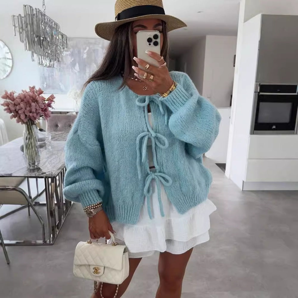 Knit Cardigan with Front Tie Closure for Women - Emma