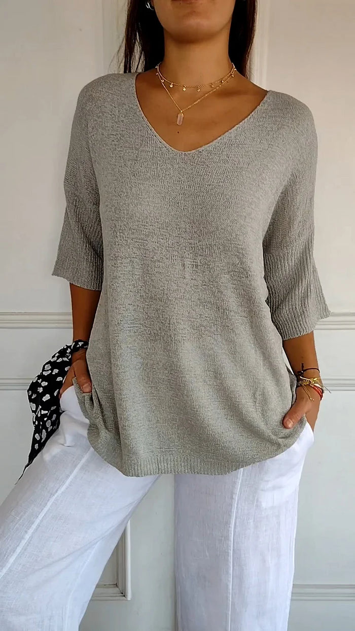 Women's Casual V-Neck Tee with 3/4 Sleeves
