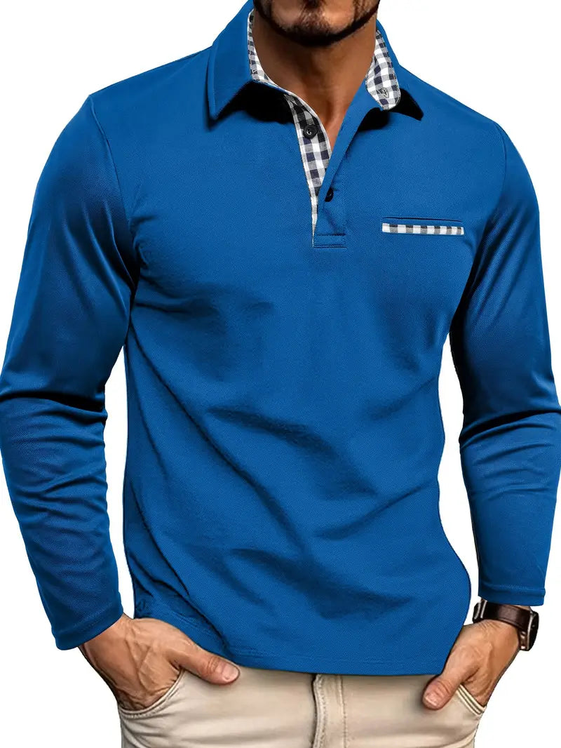Men's Long Sleeve Polo Shirt for Business Casual Wear | Check Pattern Design