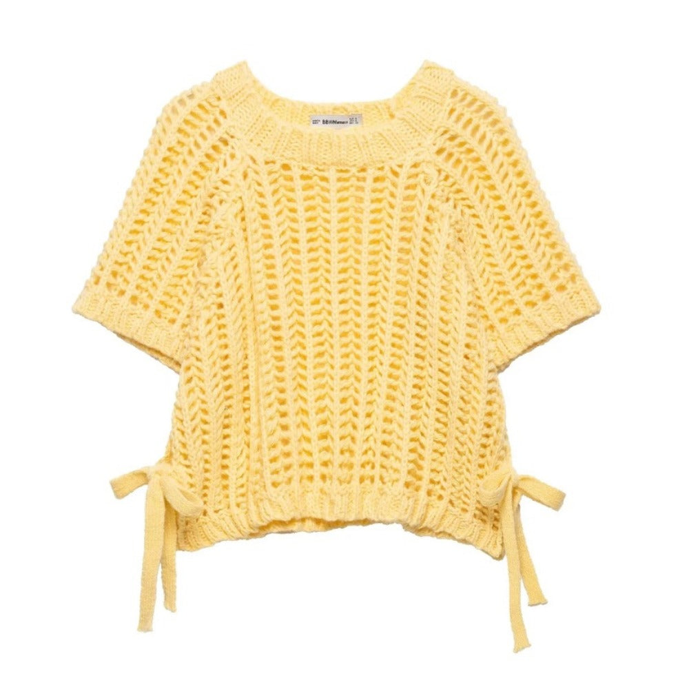 Multi Color Crochet Knit Short Sleeve Top for Women - Ginevra