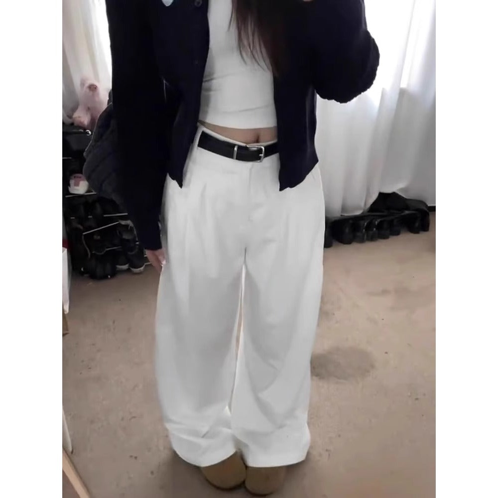 White Wide Leg High Waist Pants for Women - Lucrezia