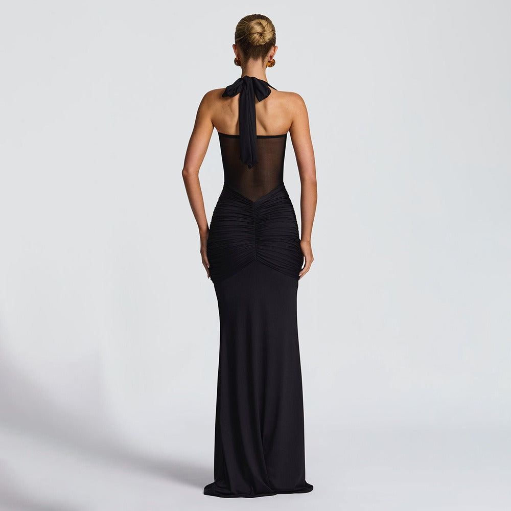 Halter Maxi Dress with Ruched Detail for Women - Lelia