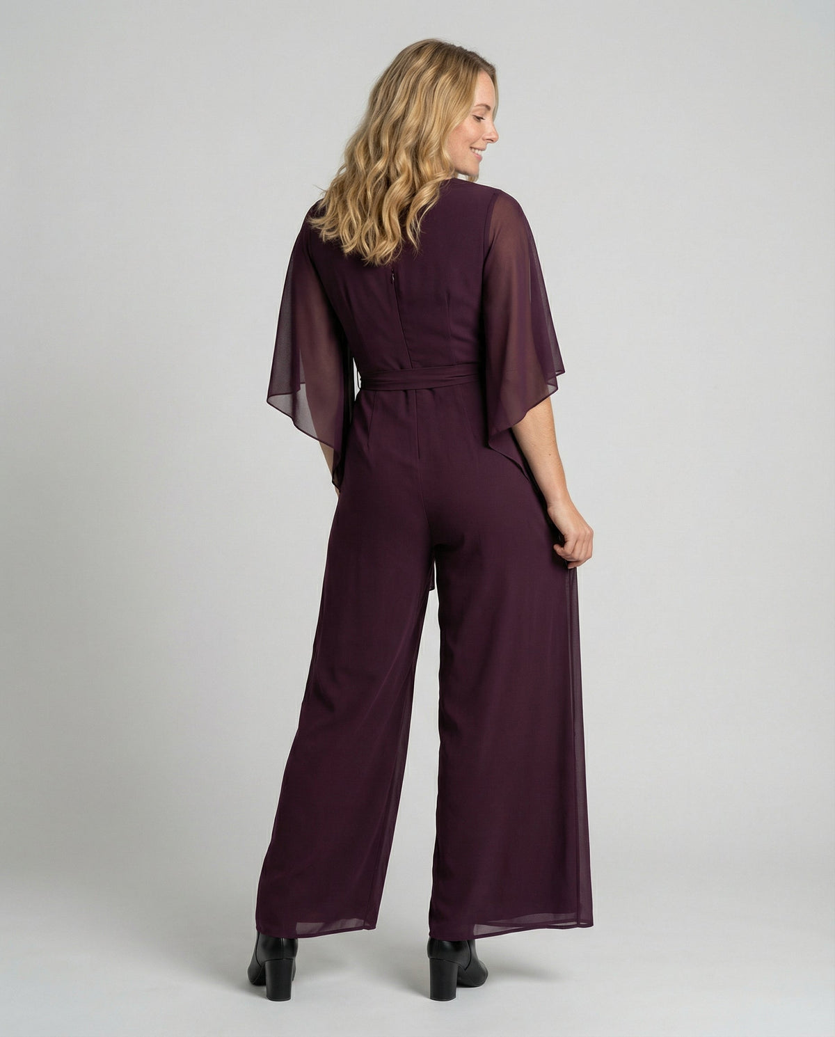 Women's Wide-Leg Evening Jumpsuit | with Tie Waist Belt