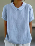 Women's Vintage Collared Loose Fit Blouse | Short Sleeve