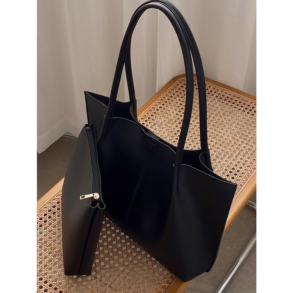 Black Faux Leather Large Shoulder Tote Bag for Women - Rebecca