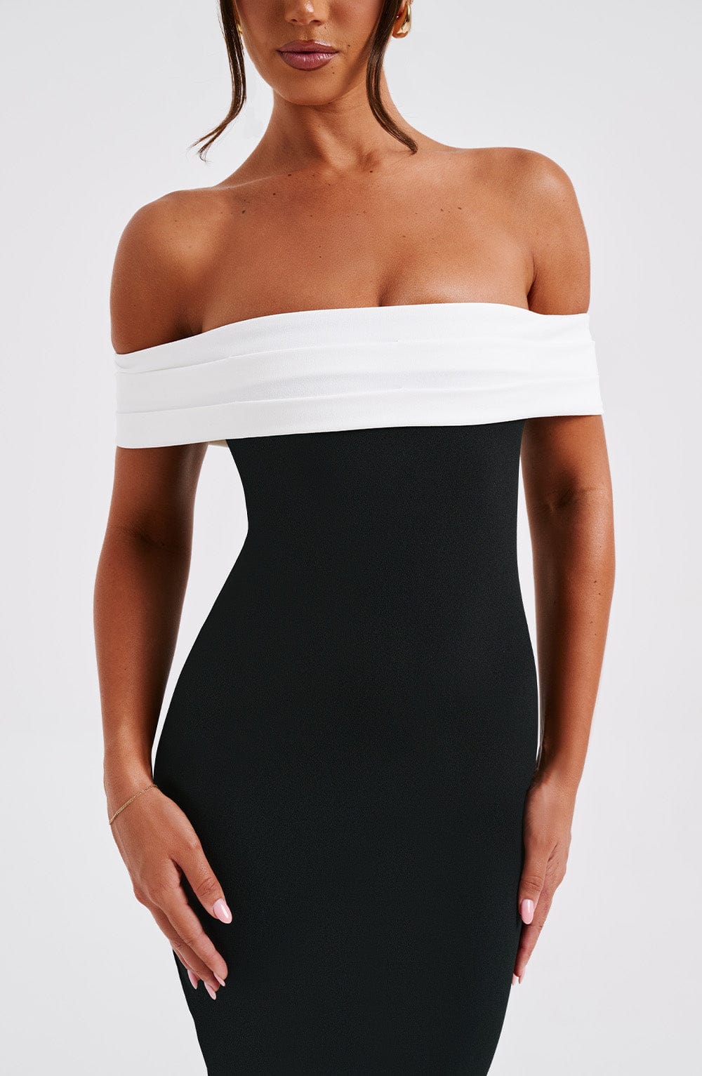 Regina Midi Dress-Black/White