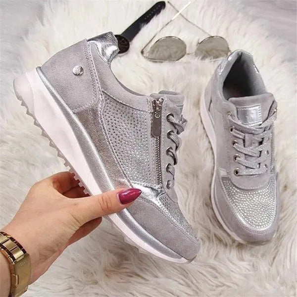 Women's Stylish Platform Sneakers | Lace-Up and Zipper Design
