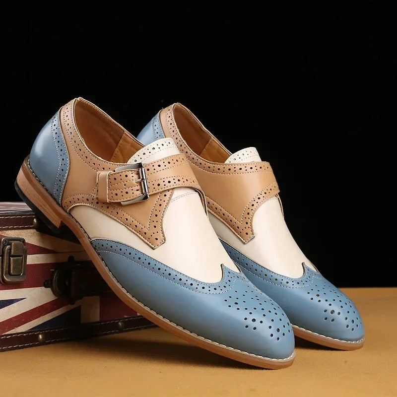 Men’s Tri-Tone Brogue Monk Strap Dress Shoes | Wingtip