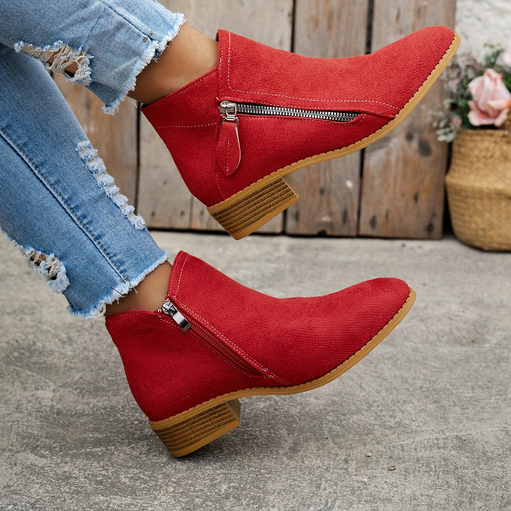 Women's Low Heel Ankle Boots | with Side Zipper