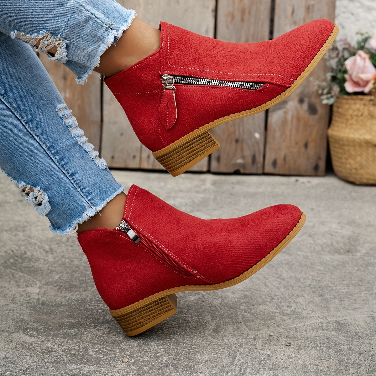 Women's Low Heel Ankle Boots | with Side Zipper