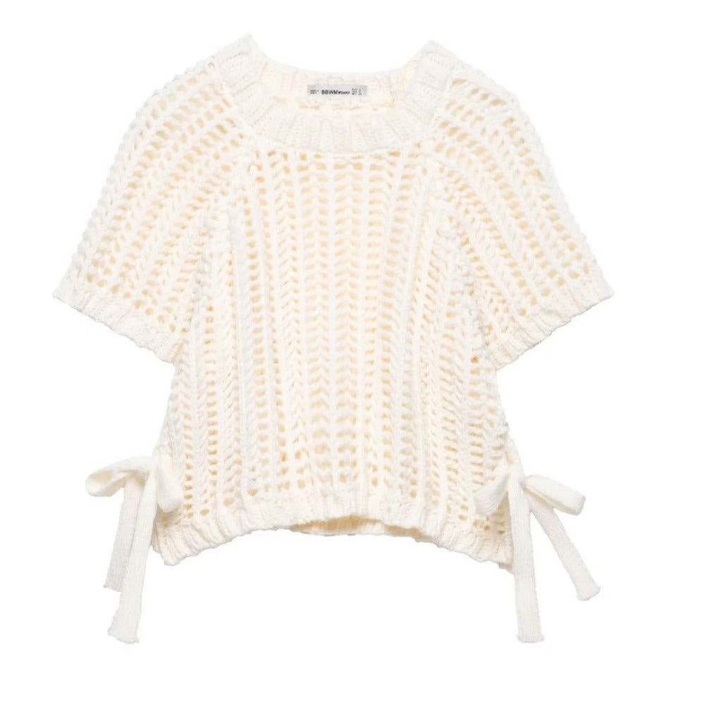 Multi Color Crochet Knit Short Sleeve Top for Women - Ginevra