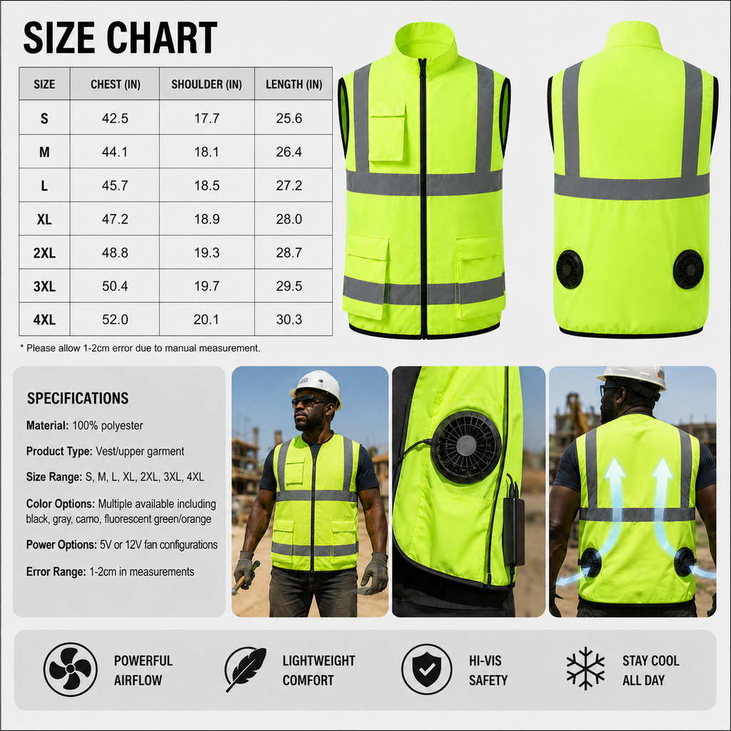 Rechargeable Cooling Vest with Fan for Outdoor Work, Construction, and Travel