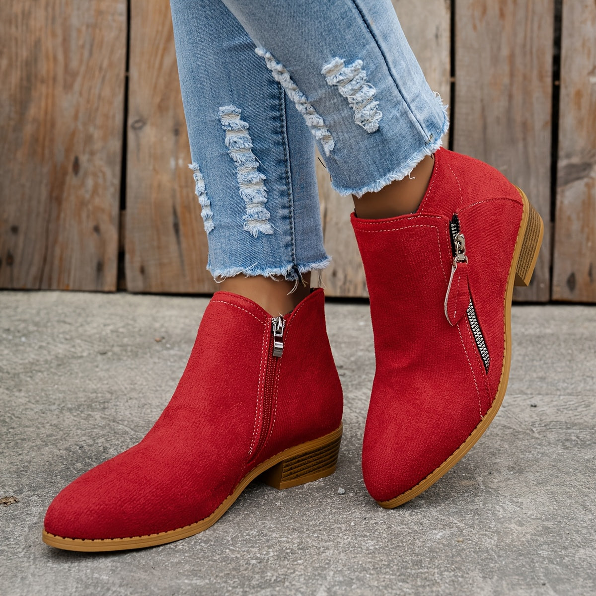 Women's Low Heel Ankle Boots | with Side Zipper