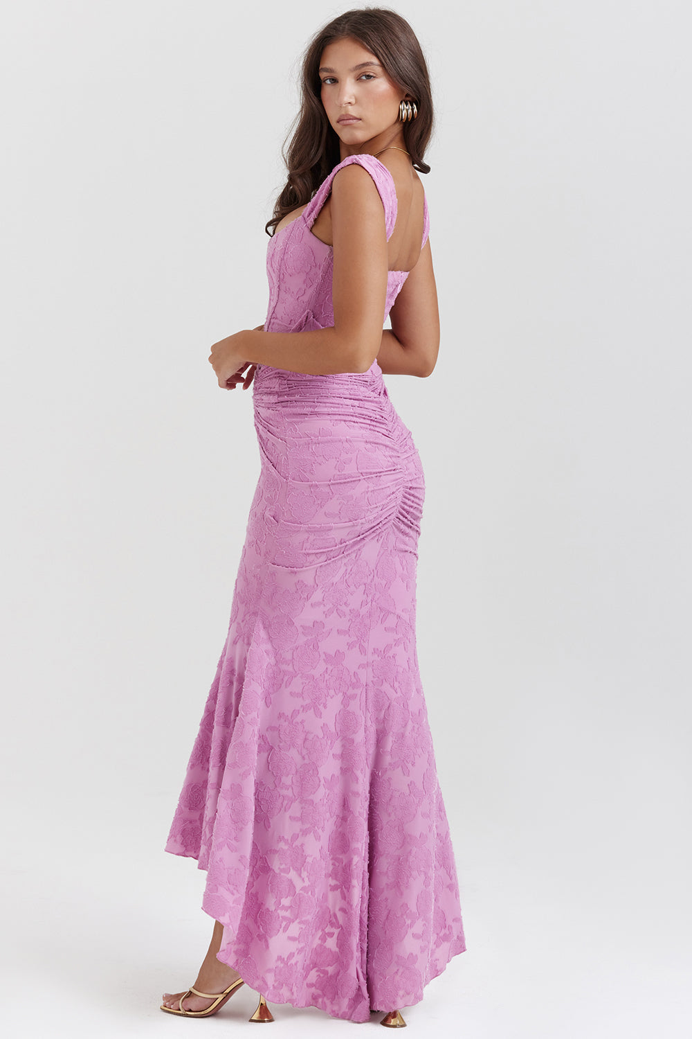 Lace Maxi Dress with Ruched Detail for Women - Rita