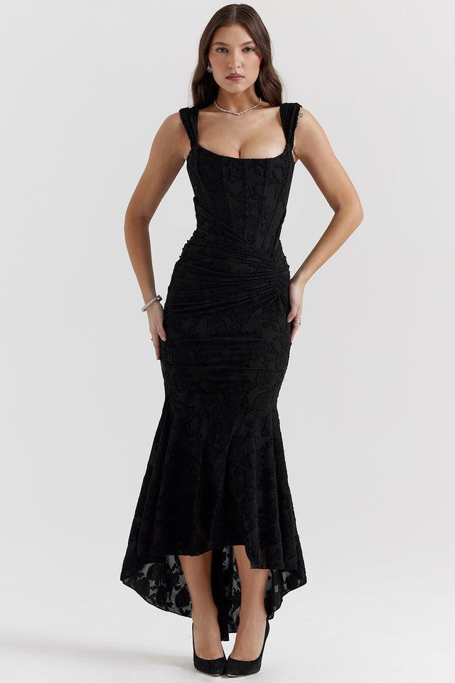 Lace Maxi Dress with Ruched Detail for Women - Rita