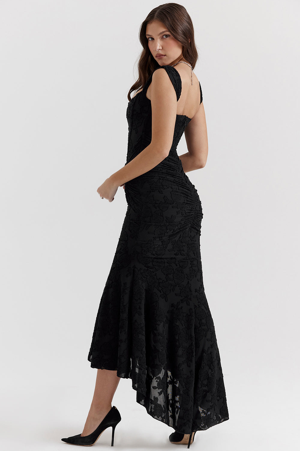 Lace Maxi Dress with Ruched Detail for Women - Rita