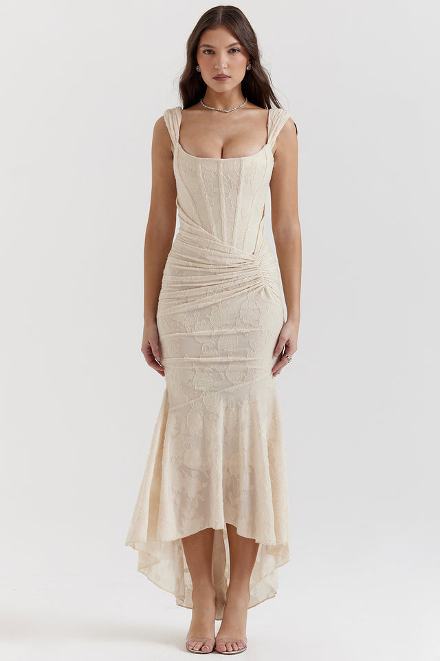 Lace Maxi Dress with Ruched Detail for Women - Rita