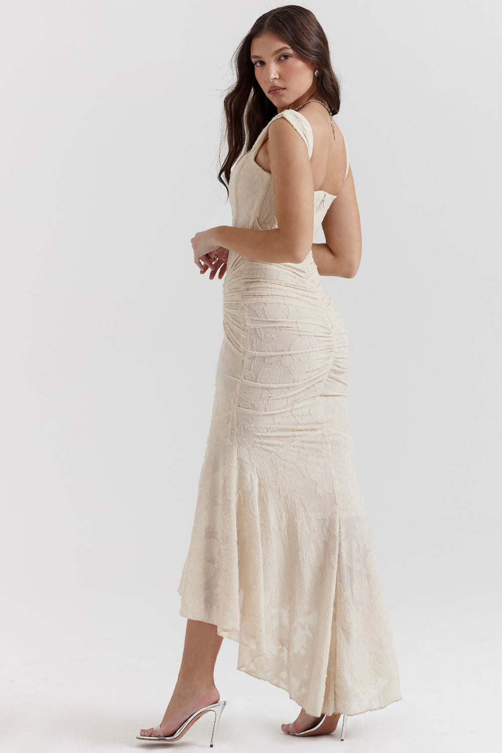 Lace Maxi Dress with Ruched Detail for Women - Rita
