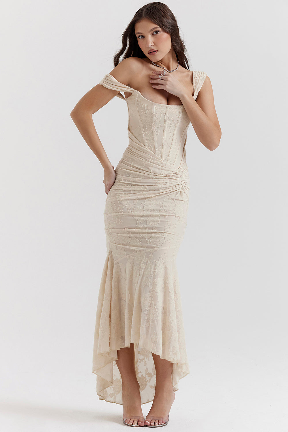 Lace Maxi Dress with Ruched Detail for Women - Rita