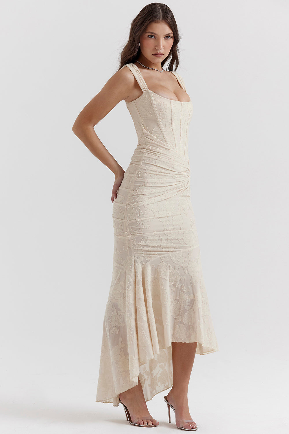 Lace Maxi Dress with Ruched Detail for Women - Rita