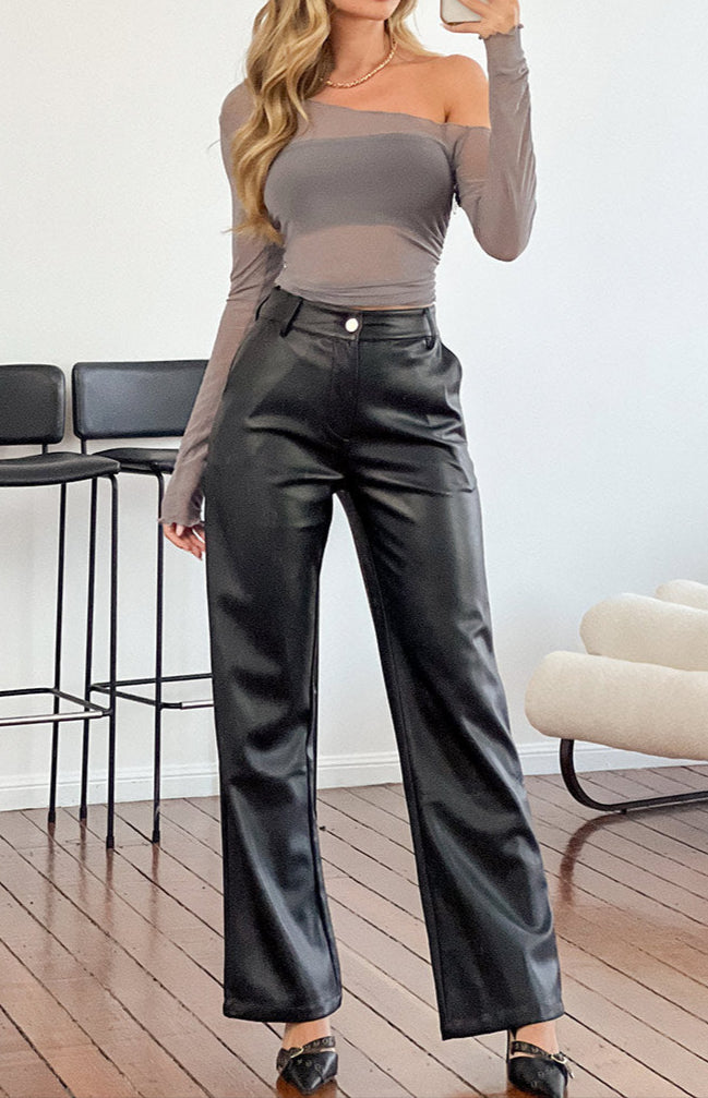 Izabella Cool Shade PU Pants Black