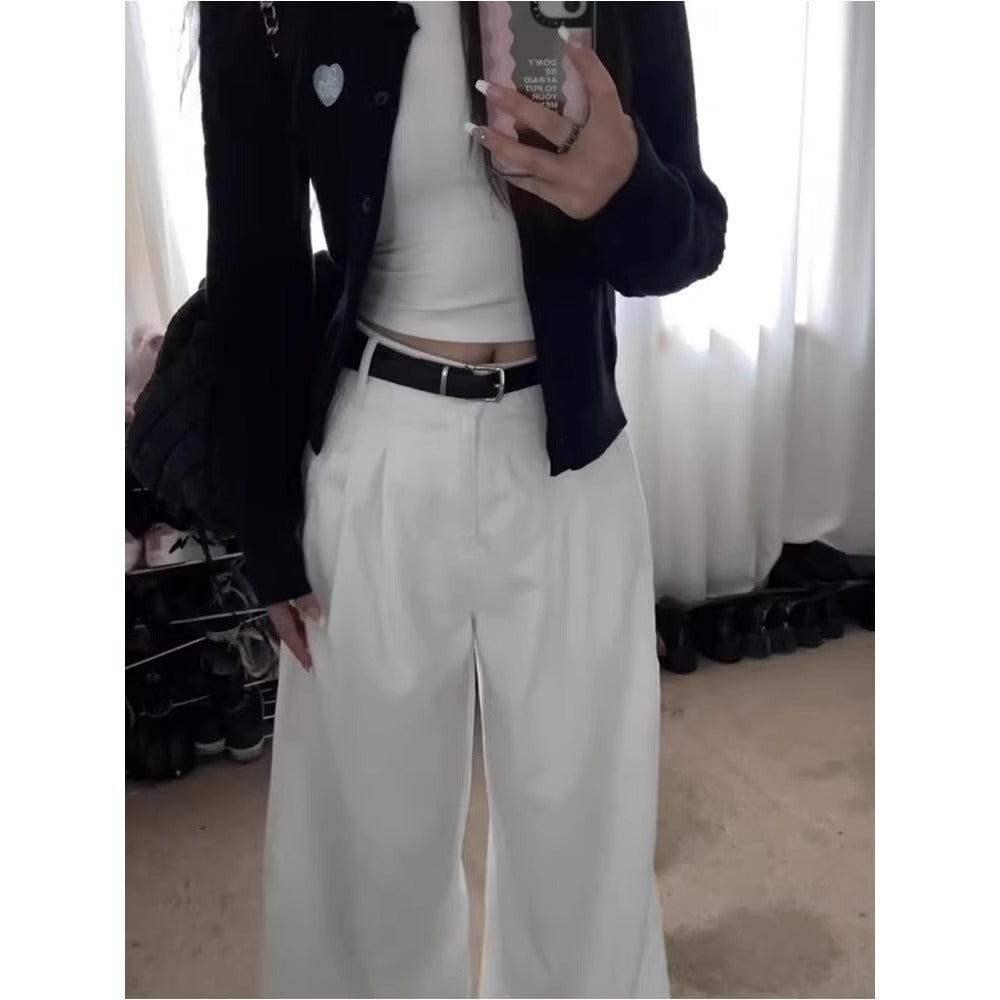 White Wide Leg High Waist Pants for Women - Lucrezia