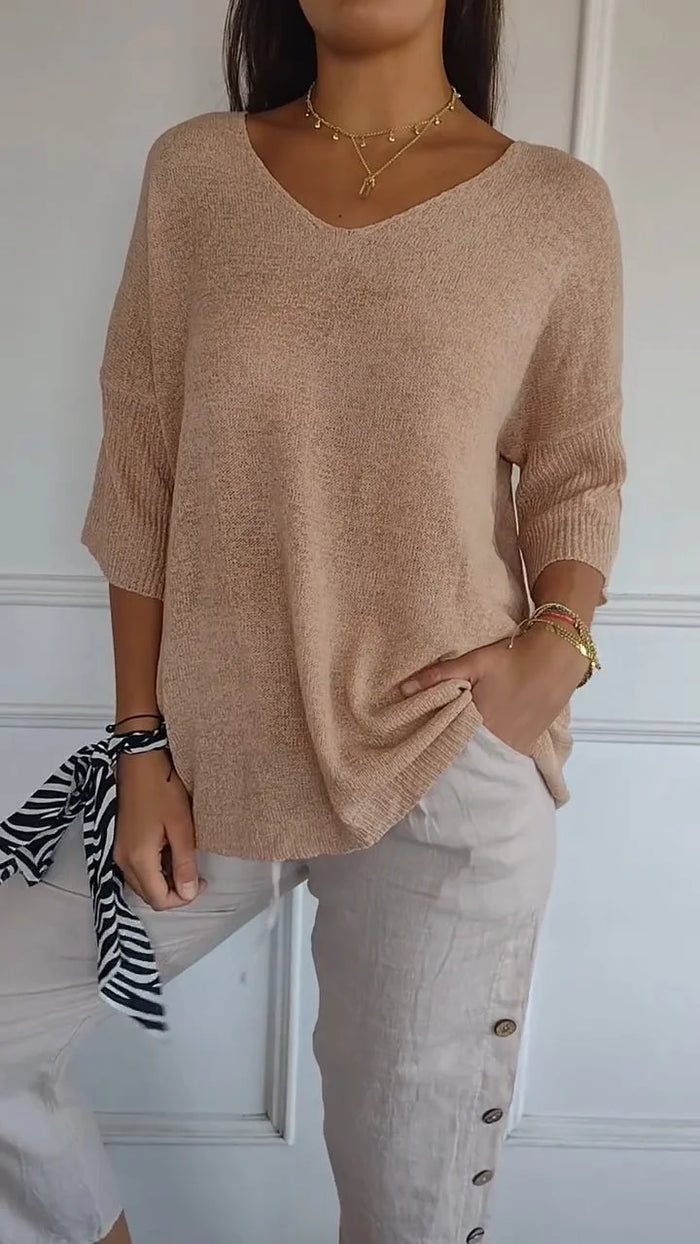 Women's Casual V-Neck Tee with 3/4 Sleeves