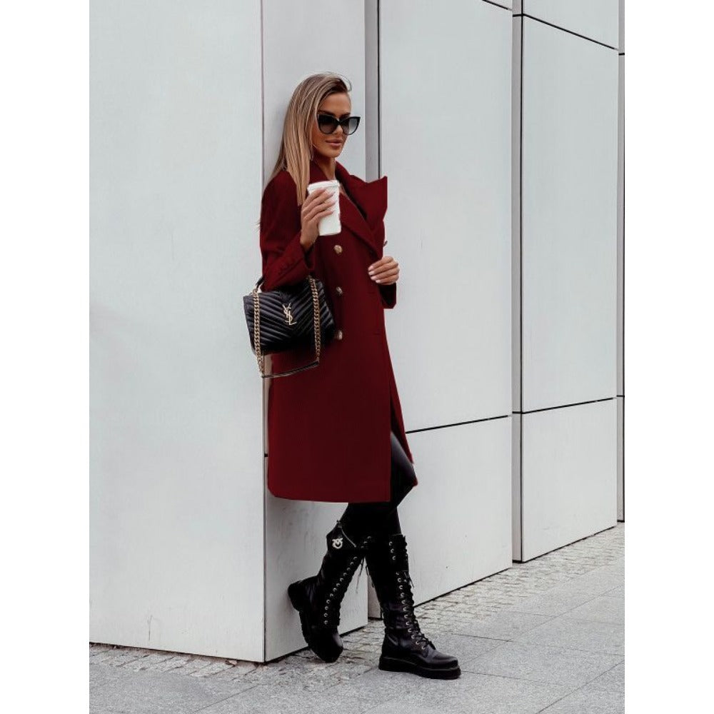 Double Breasted Long Coat with Buttons for Women - Elvira