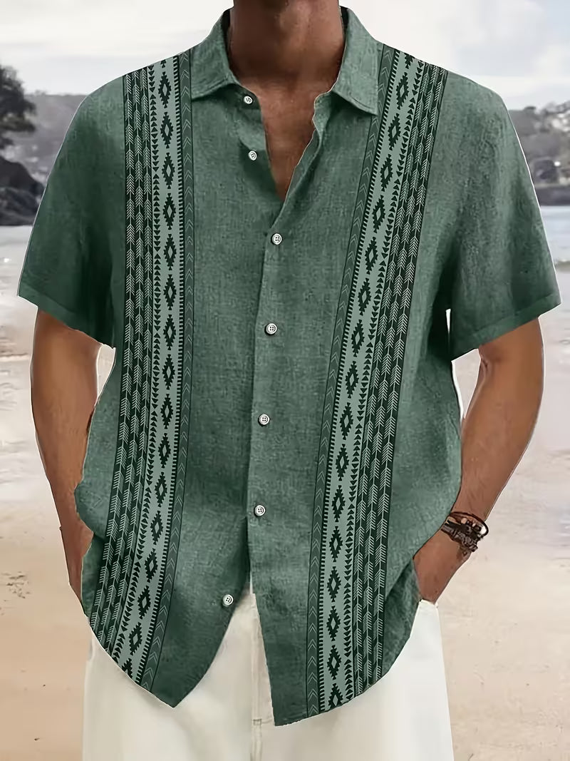 Men's Geometric Pattern Summer Beach Shirt | Short Sleeve