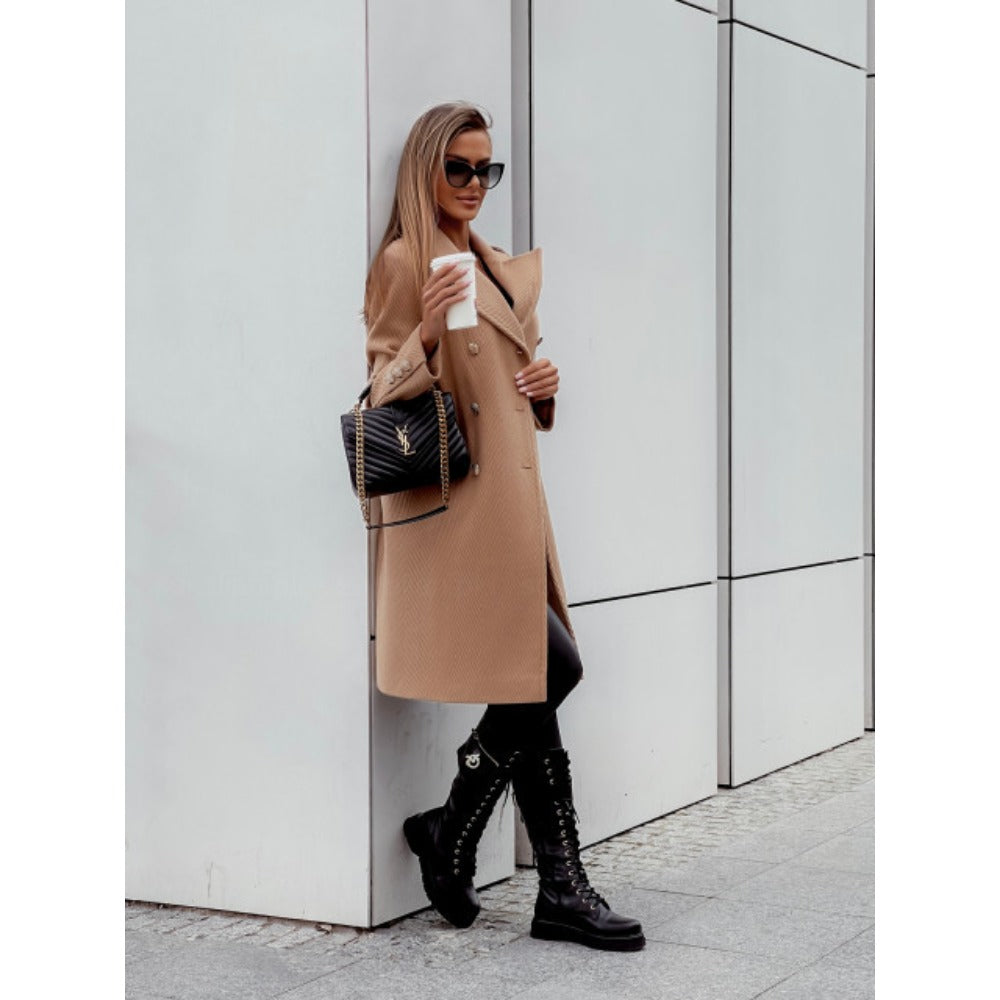 Double Breasted Long Coat with Buttons for Women - Elvira