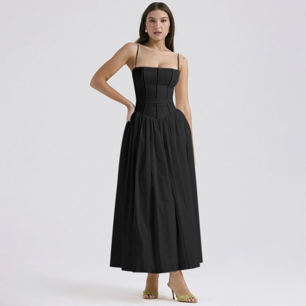 Floral Midi Dress with Spaghetti Straps for Women - Lina