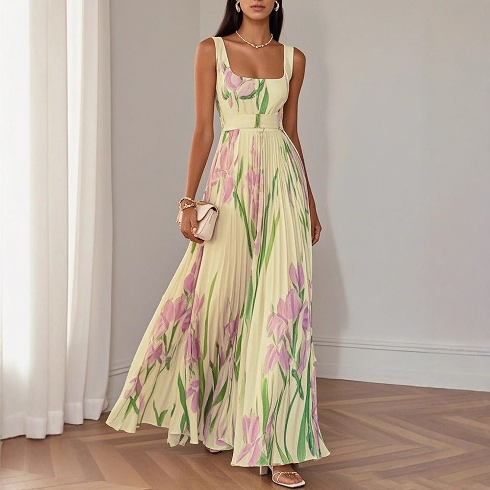 Floral Print Maxi Dress with Square Neck for Women - Gisella