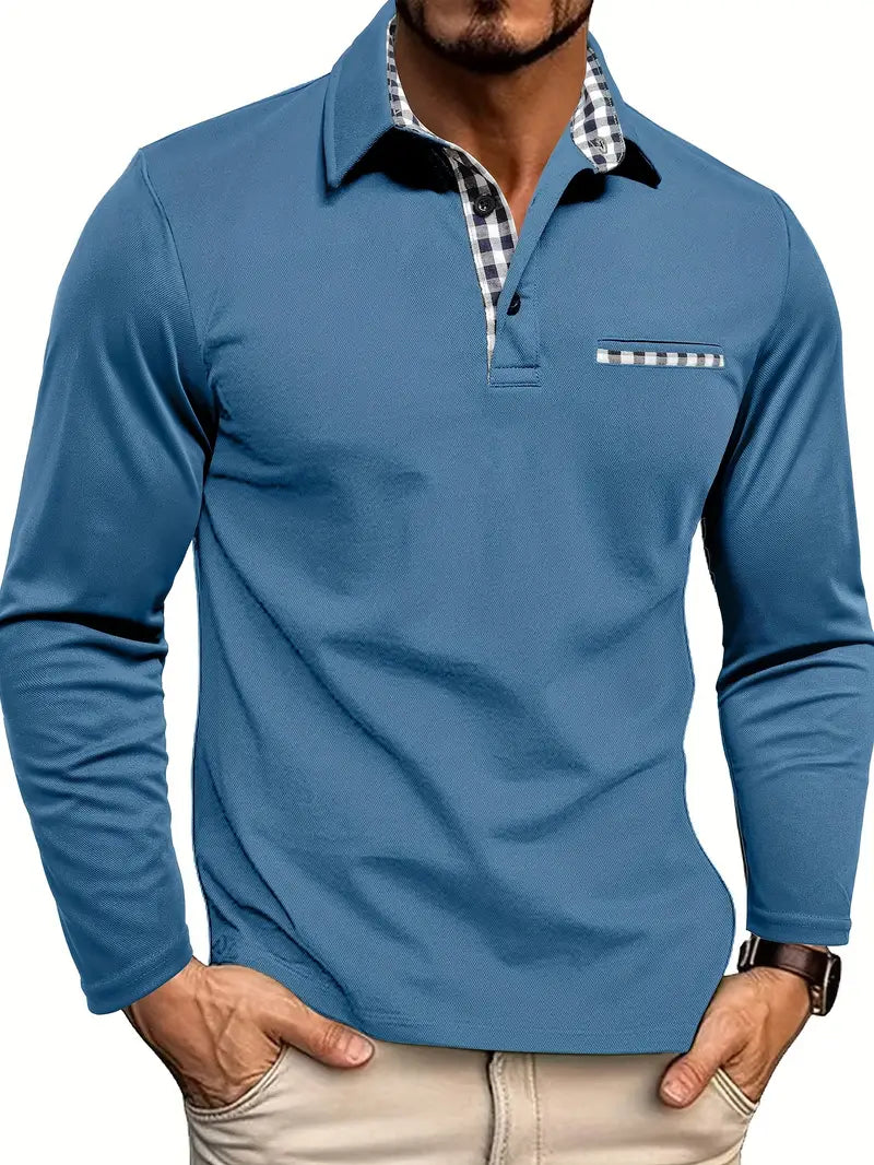 Men's Long Sleeve Polo Shirt for Business Casual Wear | Check Pattern Design