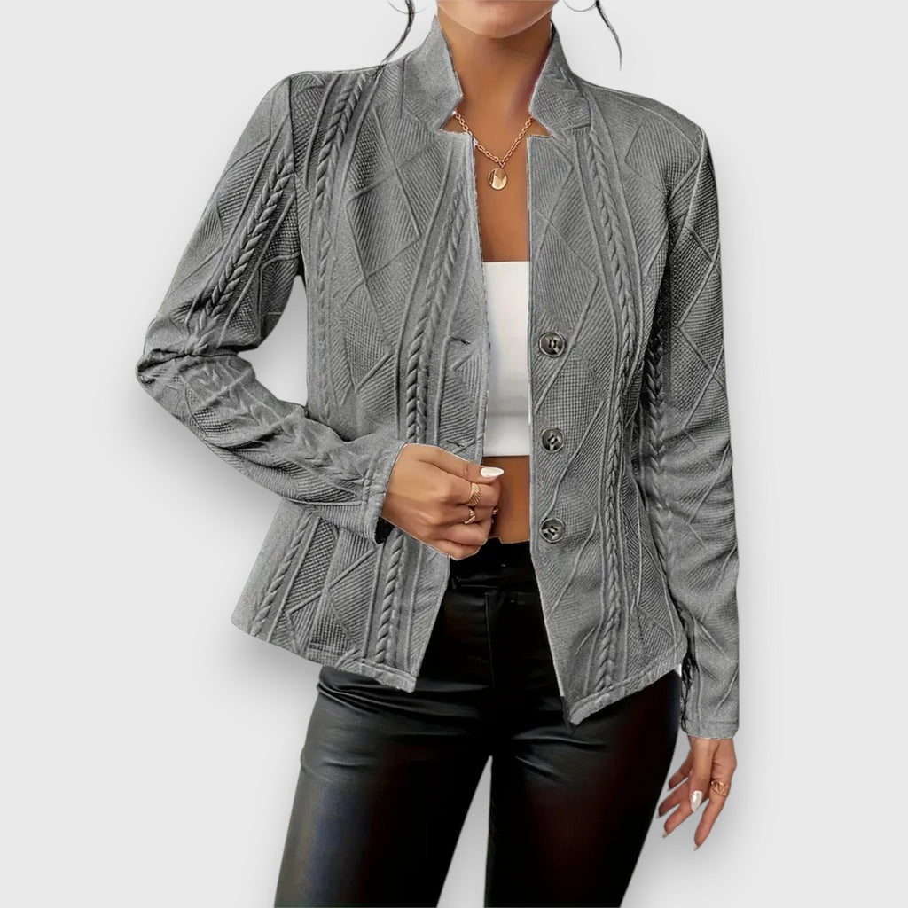 Women's Office Stand Collar Blazer Jacket | with Button Closure