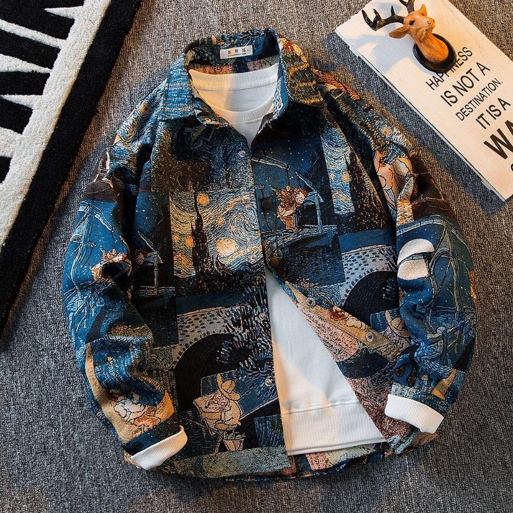 Multicolor Printed Long Sleeve Button Up Shirt for Men - Genziana