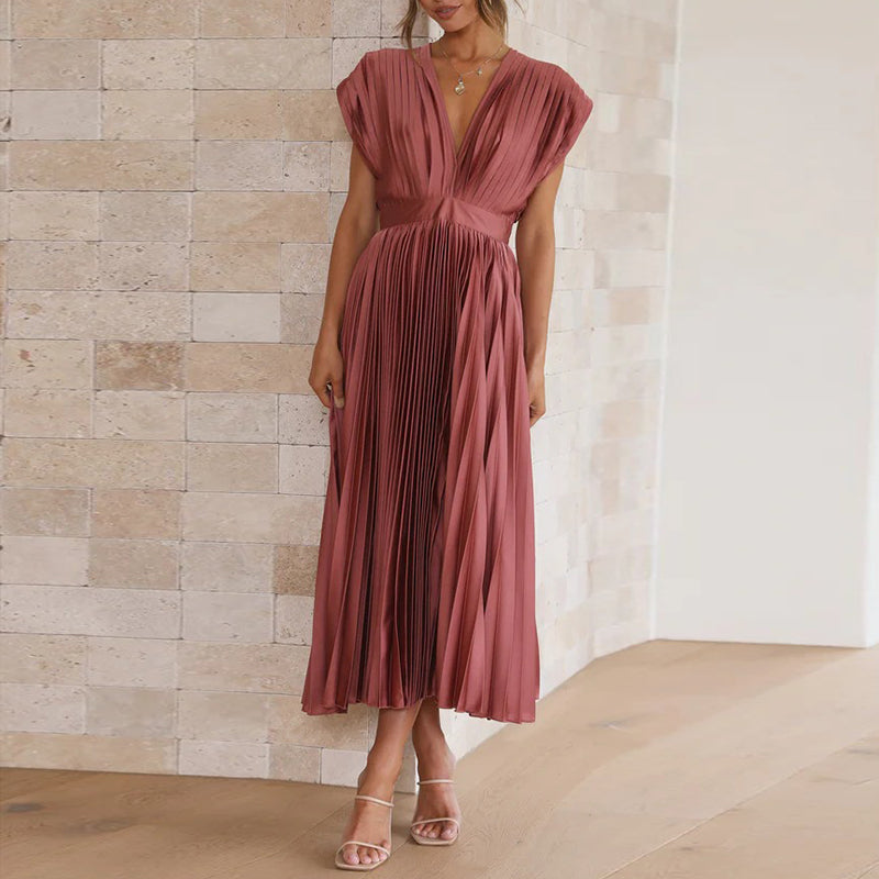 Women's V-Neck Pleated Maxi Evening Dress
